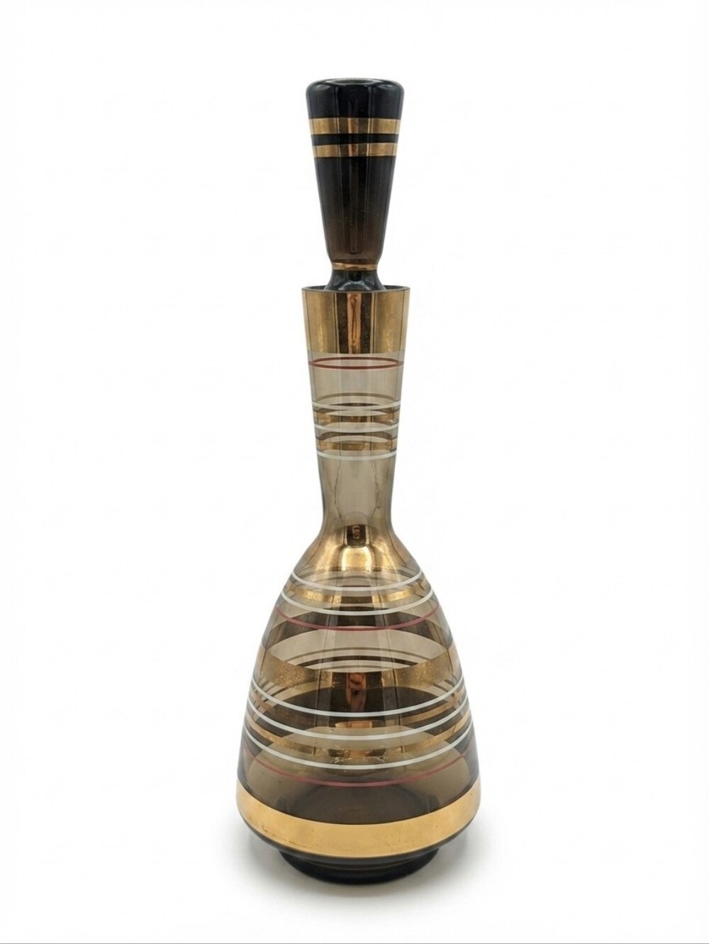 1950s Smoke & Gold Glass Decanter with Original Stopper (Borske Sklo Glassworks)